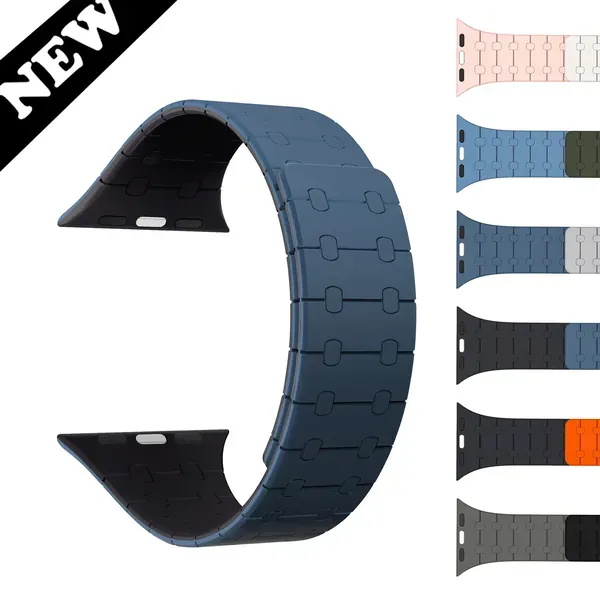 Ultra Thin Double Sided Magnetic Silicone Watch Strap pink\Milky Apricot 42\44\45\46\49